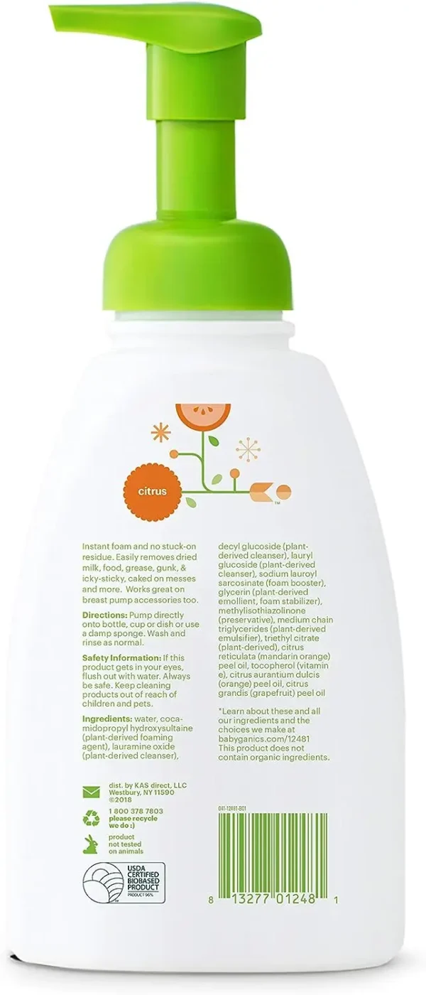 Babyganics Foaming Dish & Bottle Soap, Pump Bottle, Fragrance Free, Plant-Derived Cleaning Power, Removes Dried Milk, 16 Fl Oz, (Pack of 3), Packaging May Vary - Image 5