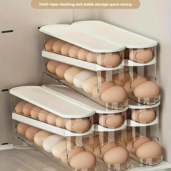 Space-Saving Rolling Egg Storage Box for Refrigerator Side Door - Durable Plastic, Battery-Free, Essential Kitchen Accessory for Efficient Egg Organization - Image 3