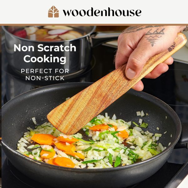 Wooden Spatula for Cooking, Kitchen Spatula Set of 4, Natural Teak Kitchen Utensils Including Paddle, Turner, Slotted Spurtle and Wood Scraper - Nonstick cookware - Image 7