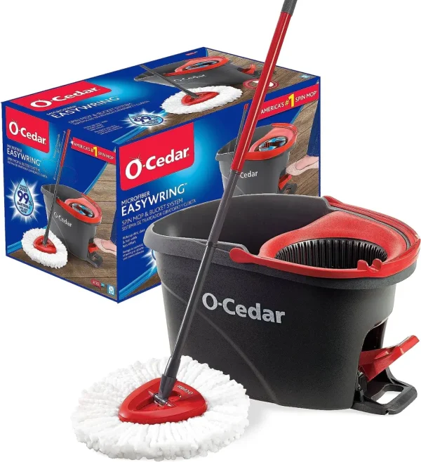 O-Cedar EasyWring Microfiber Spin Mop, Bucket Floor Cleaning System, Red, Gray - Image 6