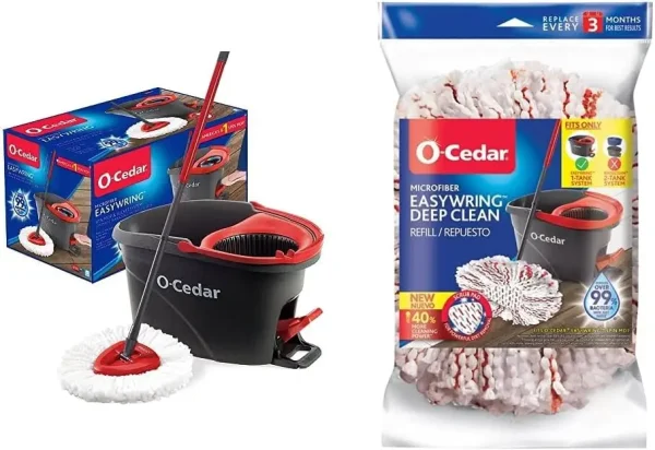 O-Cedar EasyWring Microfiber Spin Mop, Bucket Floor Cleaning System, Red, Gray - Image 9