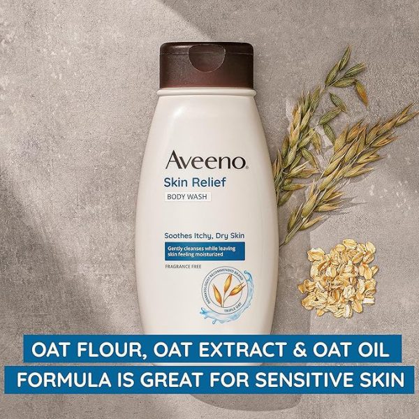 Aveeno Skin Relief Fragrance-Free Body Wash with Triple Oat Formula Soothes Itchy, Dry Skin, Formulated for Sensitive Skin, Fragrance-, Paraben-, Dye- & Soap-Free, 33 fl. oz - Image 2