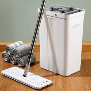 JOYMOOP mop and bucket with Wringer Set, Flat ,for floor cleaning with 3 Microfiber Pads, Wet and Dry Use, Household cleaning Tools, for Hardwood, Laminate, Tile