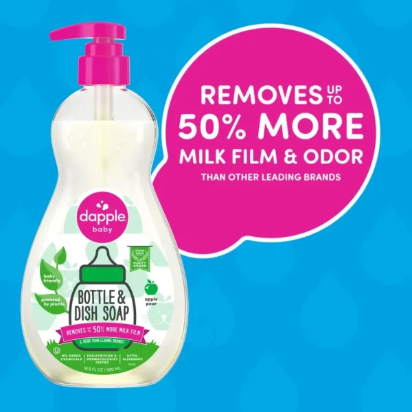Dapple Baby, Bottle and Dish Soap Dish Liquid Plant Based Hypoallergenic 1 Pump Included, Packaging May Vary, Fragrance Free, 16.9 Fl Oz (Pack of 3) - Image 7