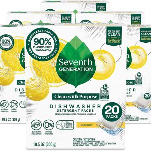 Seventh Generation Dishwasher Detergent Packs for Sparkling Dishes Free & Clear Dishwasher Tabs 45 Count, Pack of 2 (Packaging May Vary)
