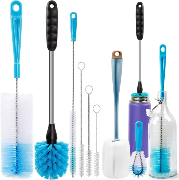 Holikme 8 Pack Bottle Brush Cleaning Set, Long Handle Bottle Cleaner for Washing Narrow Neck Beer Bottles Wine Decanter Narrow Cup Pipes Sinks Cup Cover, White - Image 12