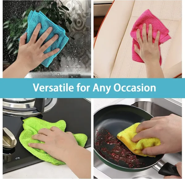Cloth,12 Pack Cleaning Rag,Cleaning Towels with 4 Color Assorted,11.5"X11.5"(Green/Blue/Yellow/Pink) - Image 3