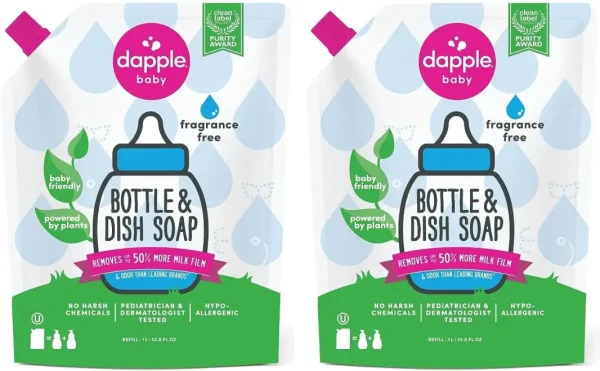 Dapple Baby, Bottle and Dish Soap Dish Liquid Plant Based Hypoallergenic 1 Pump Included, Packaging May Vary, Fragrance Free, 16.9 Fl Oz (Pack of 3) - Image 6