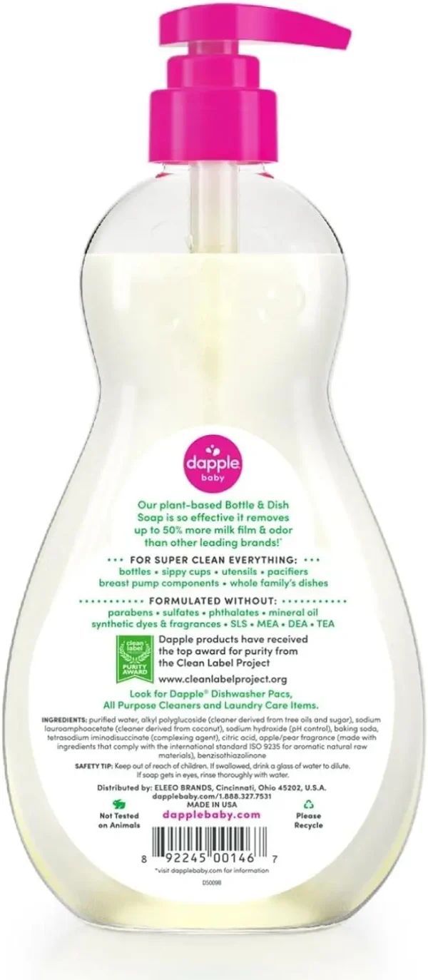 Dapple Baby, Bottle and Dish Soap Dish Liquid Plant Based Hypoallergenic 1 Pump Included, Packaging May Vary, Fragrance Free, 16.9 Fl Oz (Pack of 3) - Image 3