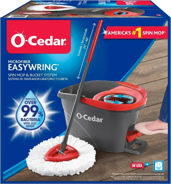 O-Cedar EasyWring Microfiber Spin Mop, Bucket Floor Cleaning System, Red, Gray - Image 12