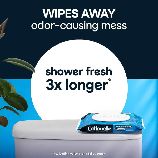 Cottonelle Freshfeel Flushable Wet Wipes, Adult Wet Wipes, 8 Flip-Top Packs, 42 Wipes per Pack (8 Packs of 42) (336 Total Flushable Wipes), Packaging May Vary - Image 6