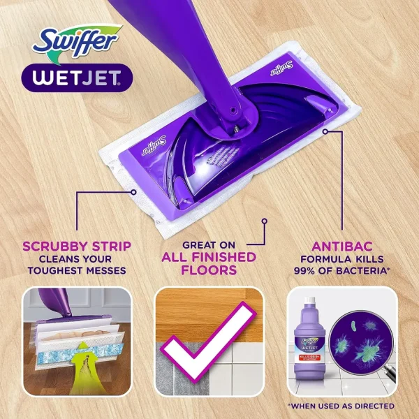 Swiffer WetJet Hardwood and Floor Spray Mop Cleaner Starter Kit, Includes: 1 Power Mop, 10 Pads, Cleaning Solution, Batteries - Image 3