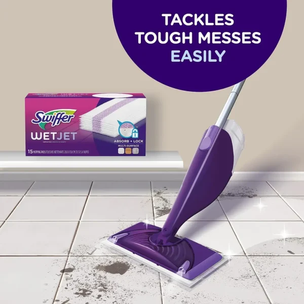 Swiffer WetJet Hardwood and Floor Spray Mop Cleaner Starter Kit, Includes: 1 Power Mop, 10 Pads, Cleaning Solution, Batteries - Image 5