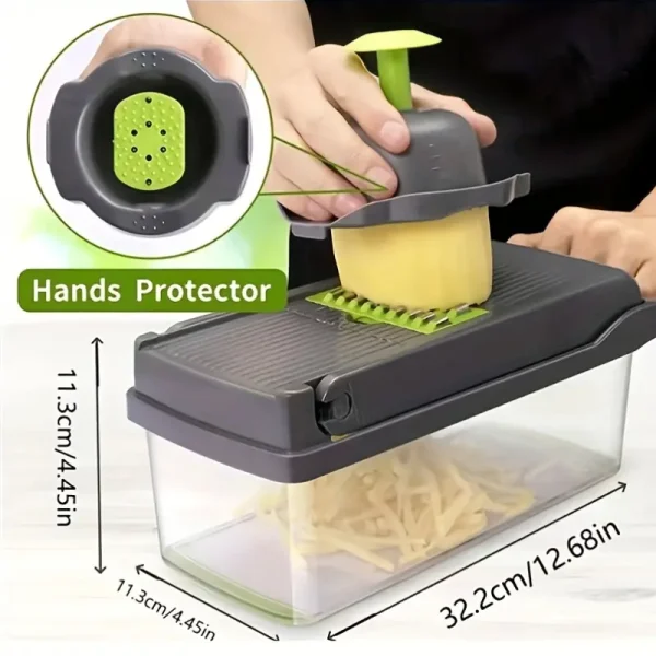 16 in 1 Vegetable Chopper - Multifunctional Manual Food Slicer Dicer, Kitchen Cutter with Container, Mandoline for Onion, Carrot, Garlic - Uncharged Plastic Kitchen Gadget Set with Drain Basket - Image 9