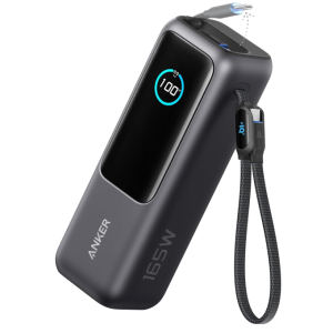 Anker Laptop Power Bank, 25,000mAh Portable Charger with Triple 100W USB-C Ports for Multi-Device Charging, Built-in and Retractable Cables, for iPhone 16/15 Series, Samsung, and More