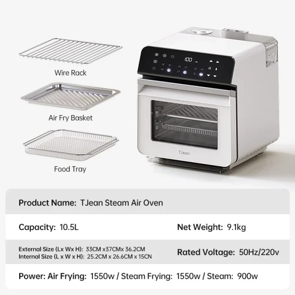 TJean 1550W Multifunctional Smart Household Visual Steam Oven Air Fryer Oven Toaster Steamed Rice&Fish Appointment Timing Heating - Image 3