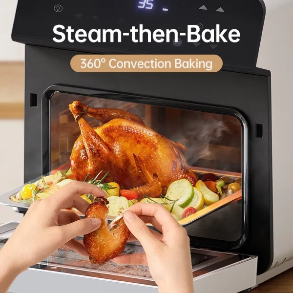 TJean 1550W Multifunctional Smart Household Visual Steam Oven Air Fryer Oven Toaster Steamed Rice&Fish Appointment Timing Heating - Image 4