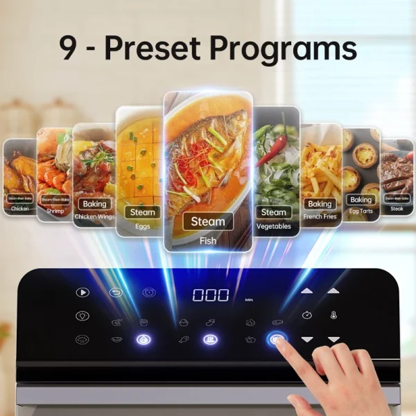 TJean 1550W Multifunctional Smart Household Visual Steam Oven Air Fryer Oven Toaster Steamed Rice&Fish Appointment Timing Heating - Image 6