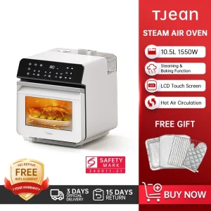 TJean 1550W Multifunctional Smart Household Visual Steam Oven Air Fryer Oven Toaster Steamed Rice&Fish Appointment Timing Heating
