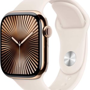 Apple Watch Series 10 [GPS + Cellular, 46mm] - Gold Titanium Case with Starlight Sport Band, M/L(Limit 1 item per order)