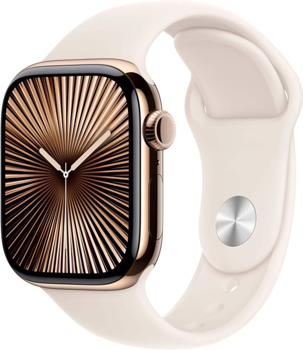 Apple Watch Series 10 [GPS + Cellular, 46mm] - Gold Titanium Case with Starlight Sport Band, M/L(Limit 1 item per order)