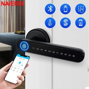 NAIERDI Biometric Security Door Lock Smart Fingerprint Keyless Black Gold for Tuya APP
